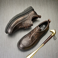 Brounvanm – chaussures décontractées en cuir de vache pour hommes, style britannique, semelles épaisses, respirantes, antidérapantes, à lacets, pour jeunes, toutes saisons