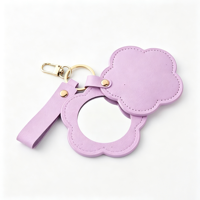 Miroir de maquillage miniature personnalisé en forme de fleur, avec étui en cuir pour accessoires de sac