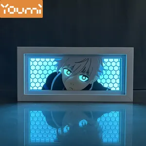 ZDD101-200 Drop Shipping Anime Led lampu malam MDF bingkai kayu kotak lampu potong kertas untuk dekorasi kamar tidur kotak lampu animasi