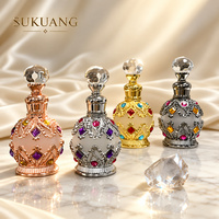 Flacon de parfum rechargeable de luxe de style arabe de 15 ml avec bouchon en cristal, flacon miniature vintage orné de pierres précieuses