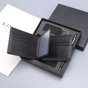 Genuine Leather Men's Gift Set <b>RFID</b>-enabled Short <b>Wallet</b> with Open Closure Keychain and Pen for Men - Product Image 4