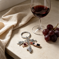 Porte-clés en alliage de zinc noble, thème vin, avec breloques bouteille de vin, verre et tire-bouchon, pour amateurs de vin, breloque de sac