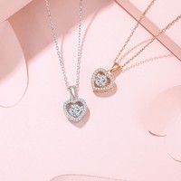 Collier en Moissanite 5mm, Pendentif Cœur Rond avec Halo en Zircon Cubique pour Femme, Argent Sterling 925 Couleur Or Blanc, En Stock, Bijoux en Gros