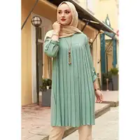 Traditionele Moslim Kleding Multi-color Losse Lange Mouw Kraag Comfortabele Gratis Size Geplooide Jurk Abaya Vrouwen Moslim Jurk