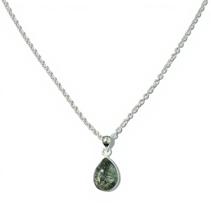 Pendentif en seraphinite naturelle en gros, en argent 925, en forme de goutte d'eau, avec pierre de cristal verte, pour femme, à porter au quotidien - Product Image 2