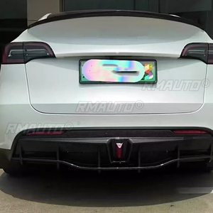 <b>For</b> Tesla Model Y 2018-2022 4-Door Rear Bumper <b>Diffuser</b> Lip ABS Carbon Fiber Look <b>Car</b> Boot Splitter Guard Spoiler Plate - Product Image 4