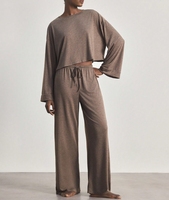 Pyjama Marron Grande Taille pour Femme, Ensemble Deux Pièces, Vêtements de Nuit et de Détente, Pyjama Personnalisable ODM