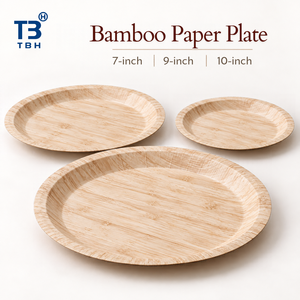 Plato Redondo de Papel de Bambú Natural de 7 Pulgadas, Desechable y Biodegradable, para Postres, para Camiones de Comida, Bufés, Cantinas, Compatible con OEM y ODM - Product Image 2