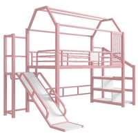 Lit superposé moderne double avec escalier coulissant, structure en métal, maisonnette avec étagères de rangement, toit en forme de maison, pour appartement/chambre, ODM/OEM