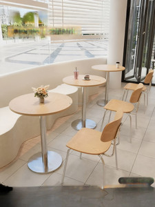 Ensemble bistrot minimaliste en bois naturel, table carrée sur piétement, chaise de salle à manger empilable en bois <span class=keywords><strong>clair</strong></span>, pour salon de thé, vente en gros - Product Image 3