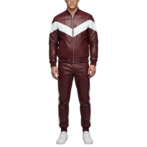 Conjunto de Chándal de Cuero para Hombre con Capucha, Elegante y Casual, Ropa Personalizada Sólida, Transpirable, Ecológica, de Peso Pesado 300g, con Cordón Ajustable para Invierno - Product Image 1