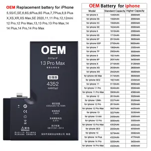Teléfono móvil de repuesto recargable de iones de litio personalizado 14 6 s 6 se XR 8 XS Plus 7x11 mini 12 pro Max 13 batería para iPhone