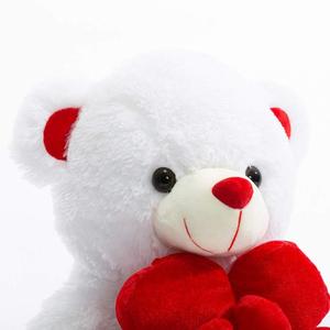 Personalizado <span class=keywords><strong>16</strong></span> polegadas branco recheado animais segurando rosa macio pelúcia brinquedo dia dos namorados urso de pelúcia