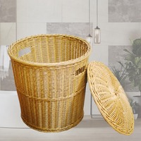 Panier à linge rond en PP résistant, imitation rotin, avec couvercle, facile à nettoyer, anti-moisissure, anti-odeur, en osier tressé, pour la maison, la chambre à coucher