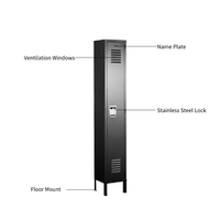 Casier en acier à une porte, armoire de rangement étroite en métal avec pieds surélevés et fentes de ventilation, plusieurs options de couleurs