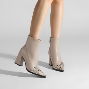 Bottines à bout pointu en peau de serpent <span class=keywords><strong>pour</strong></span> femmes, bottines à talon bloc épais avec fermeture éclair latérale et boucle, bottes sexy <span class=keywords><strong>pour</strong></span> soirée et club - Product Image 1