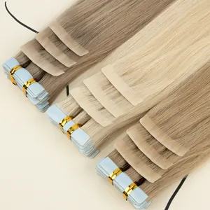 Invisible skin long tape weft human hair extensions raw vietnamese remy double drawn tape in hair extensions