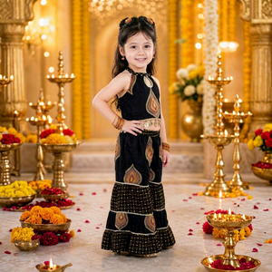 ชุดคุर्ติและชาราร่าผ้าฝ้ายทอพิมพ์ลายแบบนามธรรม แขนกุด ยี่ห้อ Titrit - สีดำ - Product Image 1