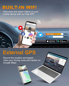 كاميرا سيارة add-our 4K HD Pro <span class=keywords><strong>Camera</strong></span> لوحة عدادات سيارة تسجيل ثلاثي كاميرا DVR للرؤية الليلية 3 قنوات WiFi GPS اختياري - Product Image 6