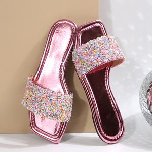 Sandalias Planas 2025 con Tiras Brillantes de Pedrería, Modelo 526, Cómodas, Talla Grande, Punta Cuadrada Abierta, para Mujer - Product Image 5