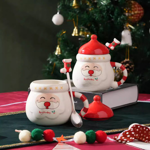 Tasses en céramique en forme de Père Noël, exportation transfrontalière, mugs avec couvercles, tasse à eau de Noël - Product Image 3