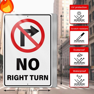 Señal de Tráfico Reflectante de Prohibido Girar a la Izquierda (Cumple con MUTCD de EE. UU./Canadá) - Señal de Tráfico de Aluminio Resistente a la Intemperie - Product Image 2