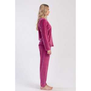 Ensemble de pyjama en velours pour femmes, taille XXL, col rond, manches longues, avec poche ovale, vêtements de nuit surdimensionnés - Product Image 2