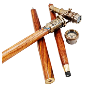 Brass Wood Art Deco Large Vintage Compass Telescope Handle Adjustable 3-Fold Brown Antique Handmade <b>Walking</b> <b>Stick</b> Men Women - Product Image 1