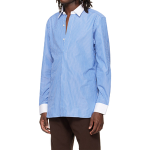 Camisa de Algodón Popelín a Rayas Personalizada de Primera Calidad, Corte Clásico, Cierre de Botones, Camisas a Rayas Blancas y Azules para Hombre - Product Image 2