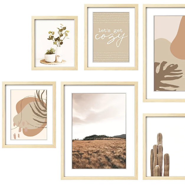 Modern Neutral Gallery Wall Frame Set Decorative Art Prints Wood Picture Frame Collage Wall Art Decor for Home Decoration