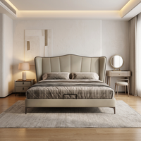Zeitgenössisches Modernes Gepolstertes Echtes Weiches Lederbett in Vollgröße Luxuriöses Schlafzimmer-Möbelset für Zuhause & Hotel