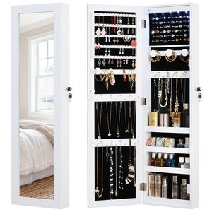 <span class=keywords><strong>Armoire</strong></span> murale en bois massif avec miroir pleine longueur, éclairage LED, verrouillable, grande capacité de rangement pour chambre à coucher - Product Image 1