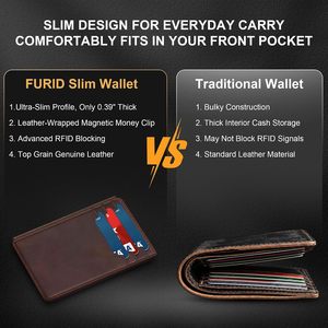 <b>Men's</b> Genuine Leather <b>Wallet</b> Ultra Thin Multi Card Holder RFID Blocking Protection Coffee <b>Black</b> Light Brown - Product Image 5