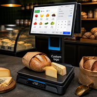 Terminal de point de vente tout-en-un avec écran double 15,6 pouces, balance intégrée, imprimante, Wi-Fi, système Windows, modèle RM-60