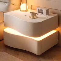 Table de chevet multifonctionnelle en bois massif avec chargeur sans fil et lumière LED, table basse de salon, table de chevet mobile