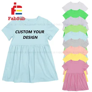 polyester cotton dress shirts blanks toddler sublimation dress polyester girls little short sleeve skirt pink white gray purple