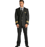 Uniforme de pilote de vol, veste et pantalon noirs en polyester et viscose de haute qualité, design à simple boutonnage, sur mesure