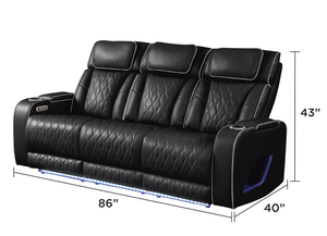 Fauteuil inclinable rembourré de style moderne, 2 pièces, pour salon, fabriqué en bois, avec fonction massage incluse - Noir - Product Image 2