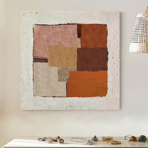 Abstract Color Block Texture Hand Painted Oil Painting <b>Square</b> White <b>Frame</b> Wabi Sabi Style Minimalist Living Room Decorative Art - Product Image 5