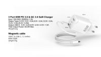 Nouveau chargeur mural 65W GaN PD 3 ports A+2C 2026, ignifuge, charge rapide