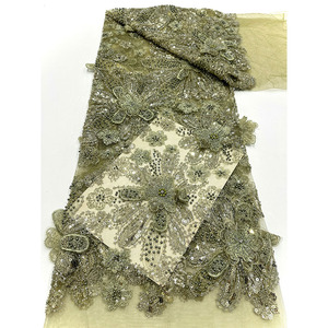 Tessuto in pizzo nigeriano ecologico con paillettes e perline africane AOYI per <span class=keywords><strong>abiti</strong></span> <span class=keywords><strong>da</strong></span> <span class=keywords><strong>sposa</strong></span>, minimo 5 iarde, fantasia - Product Image 6