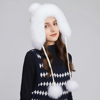 Gorros de lana de invierno de piel de mapache y zorro, Pompón, gorro con solapa para la oreja, forro polar, Bomber, cazador de Ushanka, gorro de esquí para nieve