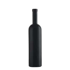 เปล่าที่กำหนดเองเคลือบสีดำ750มิลลิลิตรรอบเหล้าไวน์วอดก้าขวดแก้วที่มีจุกก๊อก