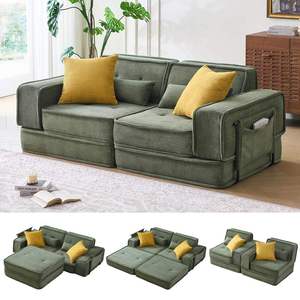 Sofá Cama de Corduroy Acolchado 2 en 1 Convertible <span class=keywords><strong>para</strong></span> Apartamento, Sala de Estar o Dormitorio, Sofá Cama de Dos Plazas - Product Image 1