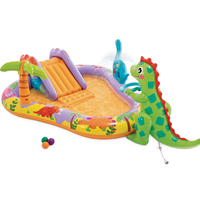 Intex 56139 Aufblasbarer Dinosaurier-Wasserrutschenpool für Neugeborene & Kinder, tragbarer, langlebiger PVC-Sand- & Bällebadpool