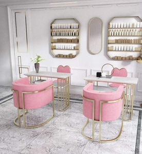โต๊ะทำเล็บหินอ่อนทันสมัย โครงเหล็ก สีเทาทอง สำหรับร้านเสริมสวย - Product Image 2