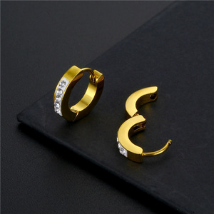 <b>Huggie</b> Earrings Round Zircon Stainless Steel For Men And Women Fashion Jewelry Black <b>Silver</b> Gold Color Available - Product Image 4