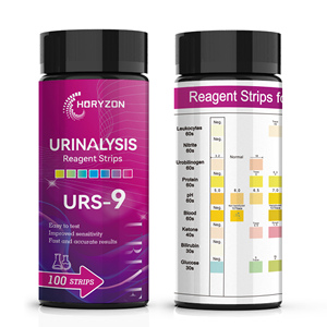 Bandelettes de test urinaire HORYZON URS-9 9-en-1, réactif d'analyse urinaire manuel, certification CE/ISO, leucocytes, nitrites, 100 bandelettes/flacon - Product Image 2