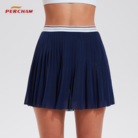 Jupe-short de tennis plissée taille haute pour femme avec bande contrastante, jupe de sport en maille 2-en-1 avec short intégré, logo personnalisé