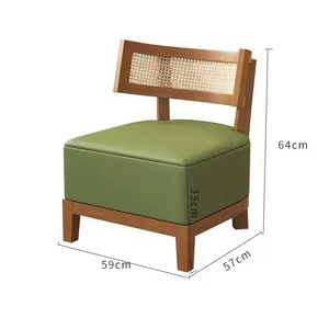 Sillón Moderno, Elegante y Cómodo de Cuero Verde con Respaldo de Mimbre Tejido y Estructura de Madera para Sala de Estar - Product Image 2